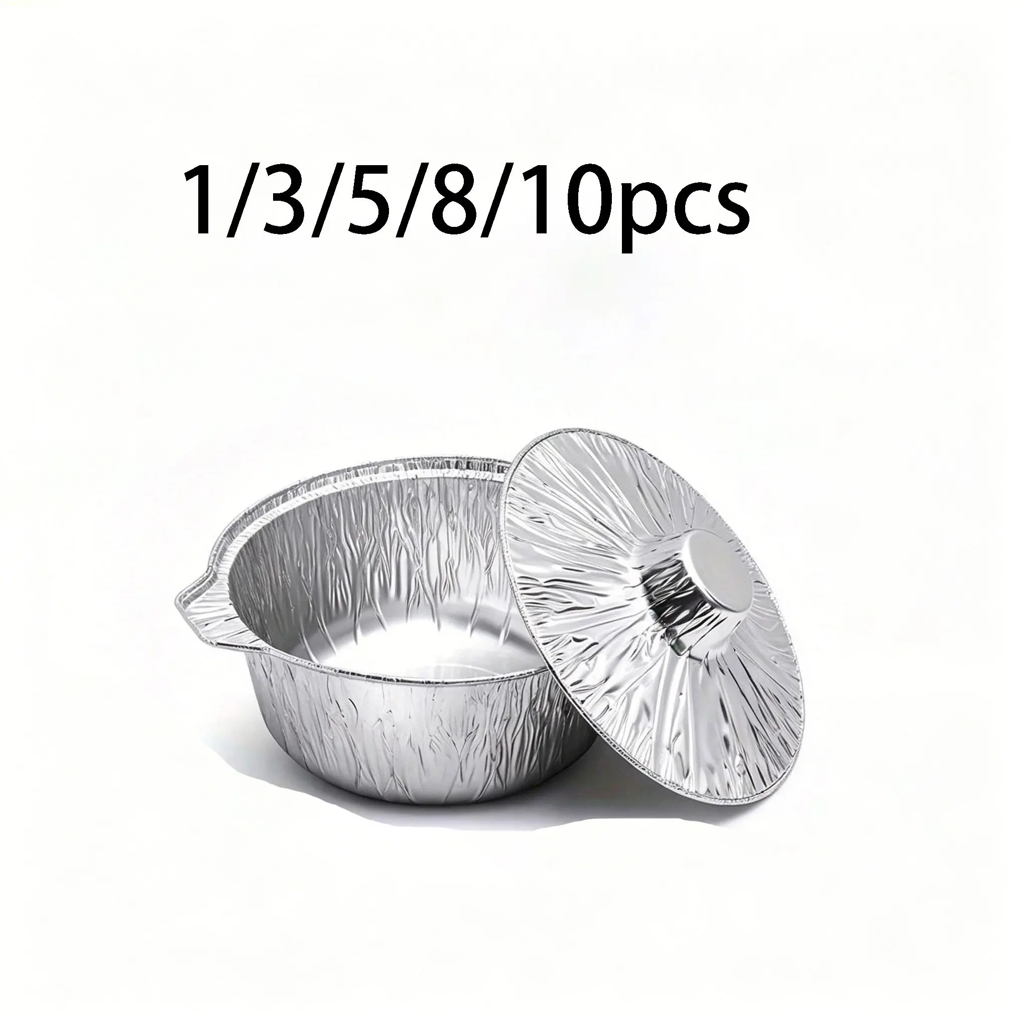 1/3/5/8/10pcs Disposable Aluminum Pot with Lid Round Foil Pans Disposable Cookware Food Container Portable for Vacation Trips Camping Baking Heating Cooking Kitchenware