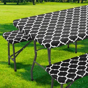 2 sets Moroccan pattern picnic three-piece set, includes 1 table cover and 2 stool covers, simple to use and easy to clean, beautiful appearance,  outdoor picnic/courtyard picnic/park picnic or use alone table cover Folding Furniture Patio Design