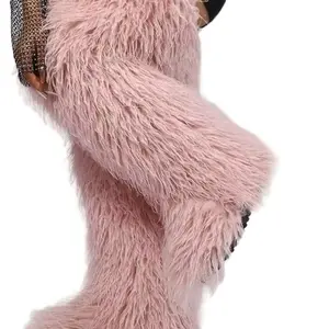 Mongolian Fur Women's Thigh High Footwear - Pink, Plush, Comfortable Design for women