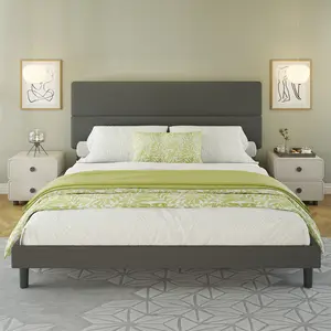 AMERLIFE Boucle Upholstered Bed Frame, Platform Bed with 47.3" High Adjustable Headboard & Strong Wooden Slats, No Box Spring Needed, Unique Bedroom Furniture