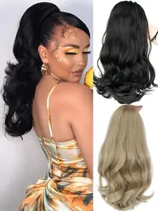 Women's Ponytail Wig Drawstring Curly Short Hair Extension, Synthetic Hair Wig, Synthetic Wavy Hair, Natural Look High Volume Big Wave Design, All-Season Fashion Accessory