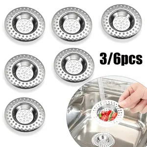 3/6pcs Stainless Steel Mesh Drain Filter, Kitchen Sink Strainer, Fits 3.1-6.9cm Drain Openings, Durable Food Waste Separator