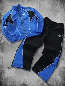 Men's Casual Sportswear Set High Neck Zipper Jacket and Pants, Unique Design, Suitable for Sports, Outdoor, Back to School, Blue and Athletic Activewear Tracksuits
