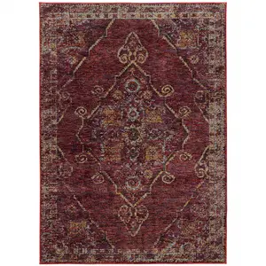 HomeRoots 510045 6 x 9 ft. Red & Gold Oriental Power Loom Stain Resistant Rectangle Area Rug