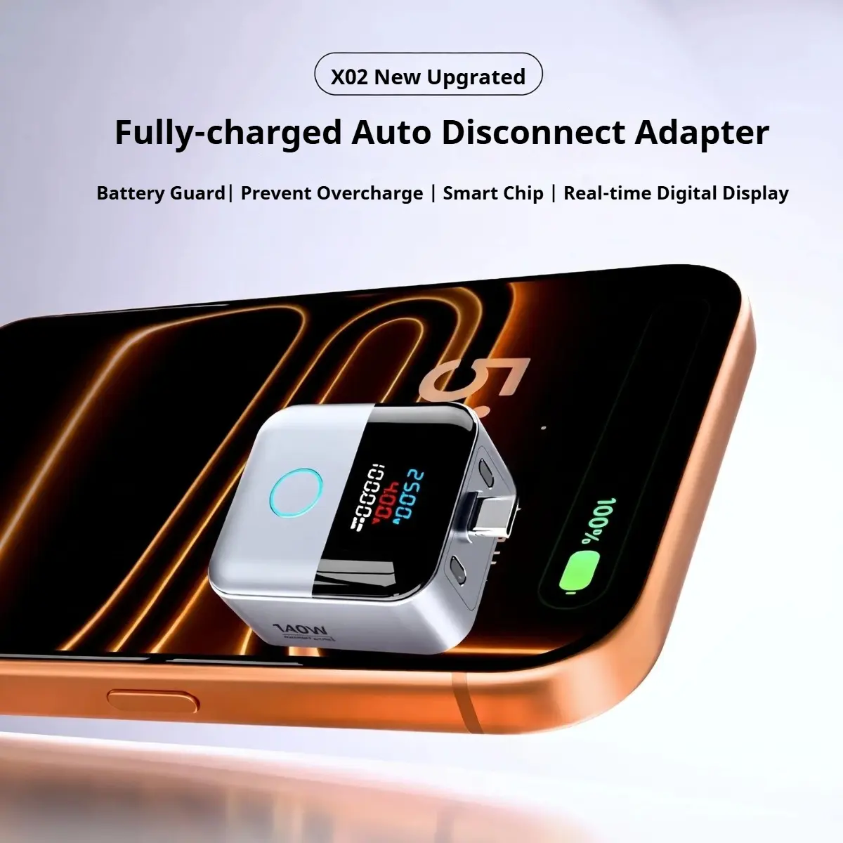 140W Type-C AI Auto-Disconnect Mobile Charge Adapter (New Version) - Real-Time Digital Display, Temperature Cooling, Overcharging Prevention, Physical Separator for Battery Protection, Smart Accessory for iPhone, Smartphones, Tablets