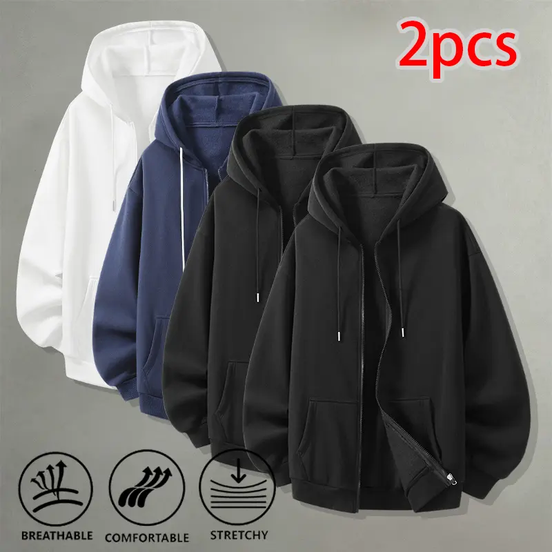 Casual solid-color zip cardigan sweatshirt two-piece set, stretchy knit fabric, lightweight activewear outer top for fitness