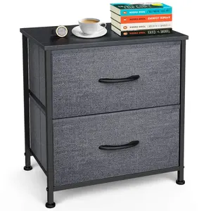 Nilight Dresser for Bedroom Storage Tower with 2 Drawers Fabric Bins Sturdy Metal Frame Wood Top Small Organizer Unit for Guest Room, Closet, Living Room, Hallway, Home Furniture, Office, Dark Gray