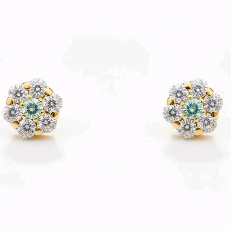 14K Yellow Gold Flower Shaped Screw Back Stud Earrings for Women. s570.-3-4