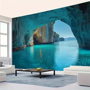 Summervibes 1PC Reusable Polyester 2D Flat Fantasy Blue Cave Sea View Photo Backdrop - 1-Piece Birthday Party Decoration Cloth, Wall Decor Banner, Photography Shooting Curtain,summervibes
