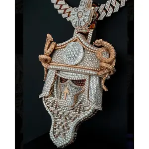2-68 RCC Stylish Design Iced Out Cubic Zirconia Pendant Necklace, 1.4K Plated Bright Cut Gemstone Hip Hop Jewelry for Women Streetwear