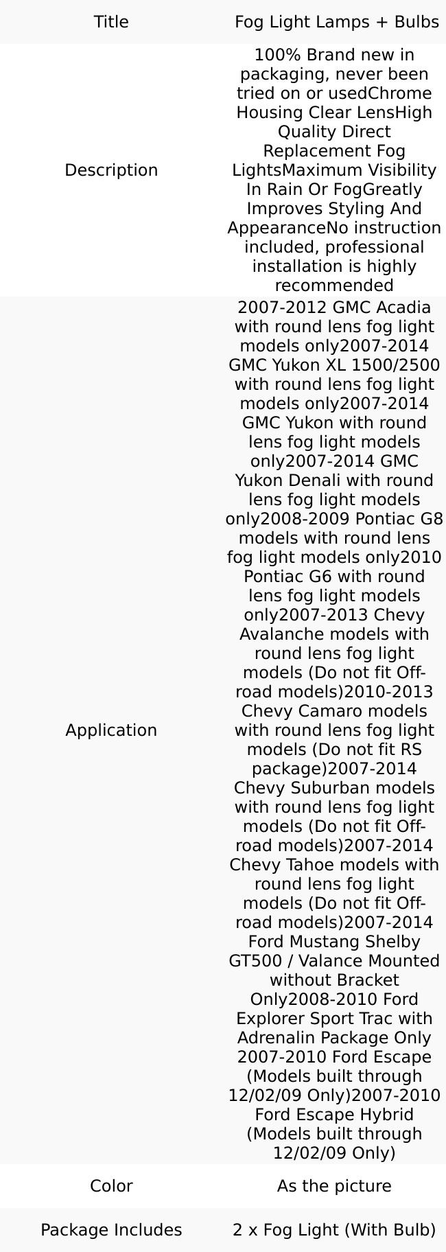 Fit For 07-13 Chevy Avalanche Suburban Tahoe GMC Fog Lights Driving Lamps Pair U