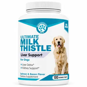 Wanderfound Pets Milk Thistle for Dogs – Liver & Kidney Support Supplement with Milk Thistle, Artichoke, Yellow Dock & Dandelion, Salmon & Bacon Flavor, 100 Chewable Tablets & 60 Soft Chews