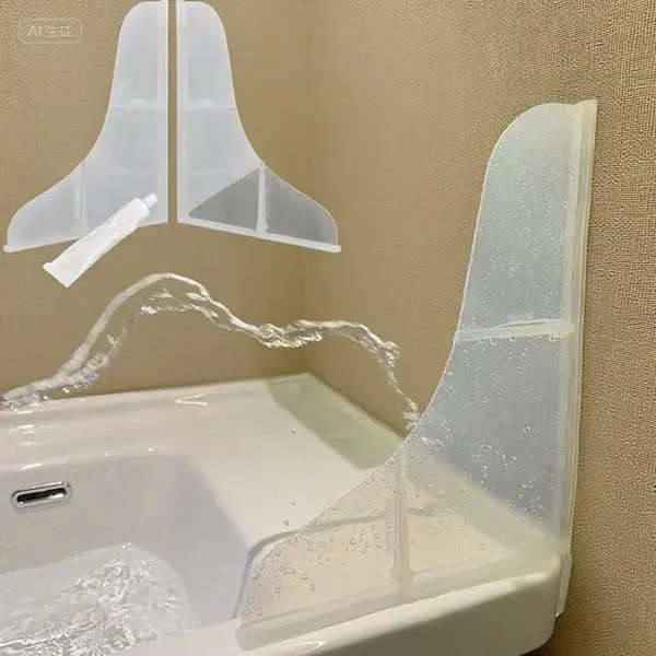 Clear Bathtub Corner Water Guard with Adhesive, Reusable Shower Splash Protector for Washbasin and Sinks, No Leak Bathroom Seal, Flexible Silicone Barrier - 2 Pack