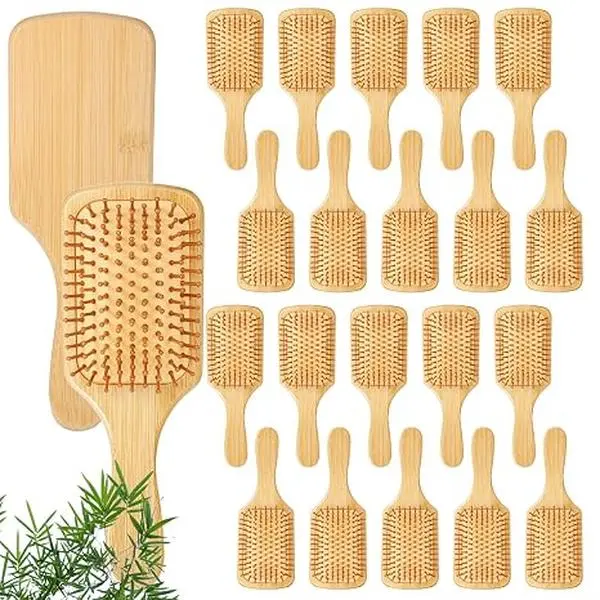 10-Pack Bamboo Hair Brush Set – Round-Tipped Bamboo Bristle Detangling Paddle Brushes for Women, Men & Kids, Lightweight Anti-Static Massage Brush for All Hair Types, Stimulates Scalp to Promote Healthy Hair Growth