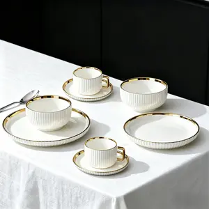 Mirenel ChaoArt 8-Piece Ceramic Dinnerware Set with Gold Trim, Handcrafted with Double Reactive Glaze, Dishwasher & Microwave Safe, Stackable, Ideal for Home & Restaurant Use