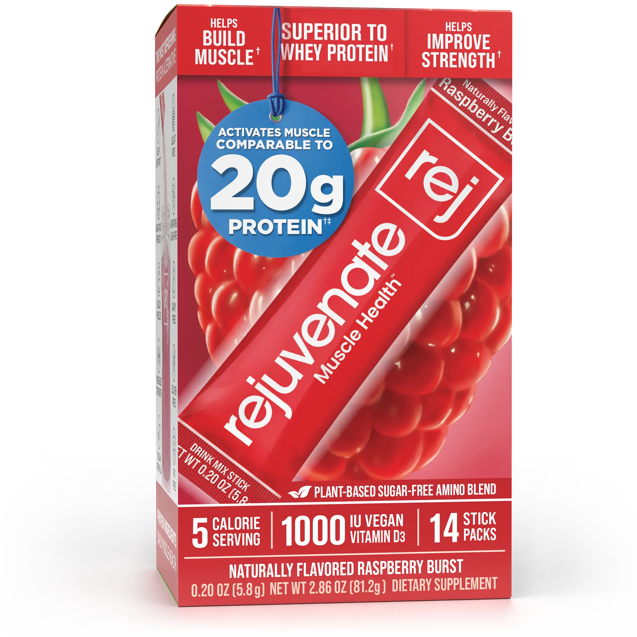 Comparable to 20g Protein, Only 5 Calories, Sugar-Free, Dairy-Free, 1,000 IU Vitamin D3 for Muscle Support, Essential Amino Acids EAA+BCAA Drink Mix Stick Packs, Perfect Alternative to Whey Protein, Clear Protein & Protein Powder, Rejuvenate Muscle Health