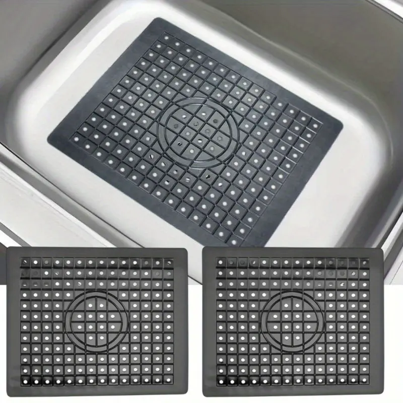 2 Pack Black Kitchen Sink Mat, 12" x 10" Dish Drying Mat, Rectangular Sink Protector Mats for Bottom of Kitchen Sink, Fast Draining Sink Mats Grid
