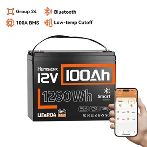 HumsiENK 12V 100Ah LiFePO4 Bluetooth Lithium Battery, Built-in 100A BMS & Low-Temp Protection, for RV/Marine/Trolling Motor/Off-Grid/Home Backup