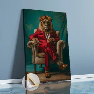 A fun and elegant animal poster featuring a cool zebra wearing a suit - a framed canvas art print - perfect for office corridors and home living room decor, making it an excellent holiday gift.