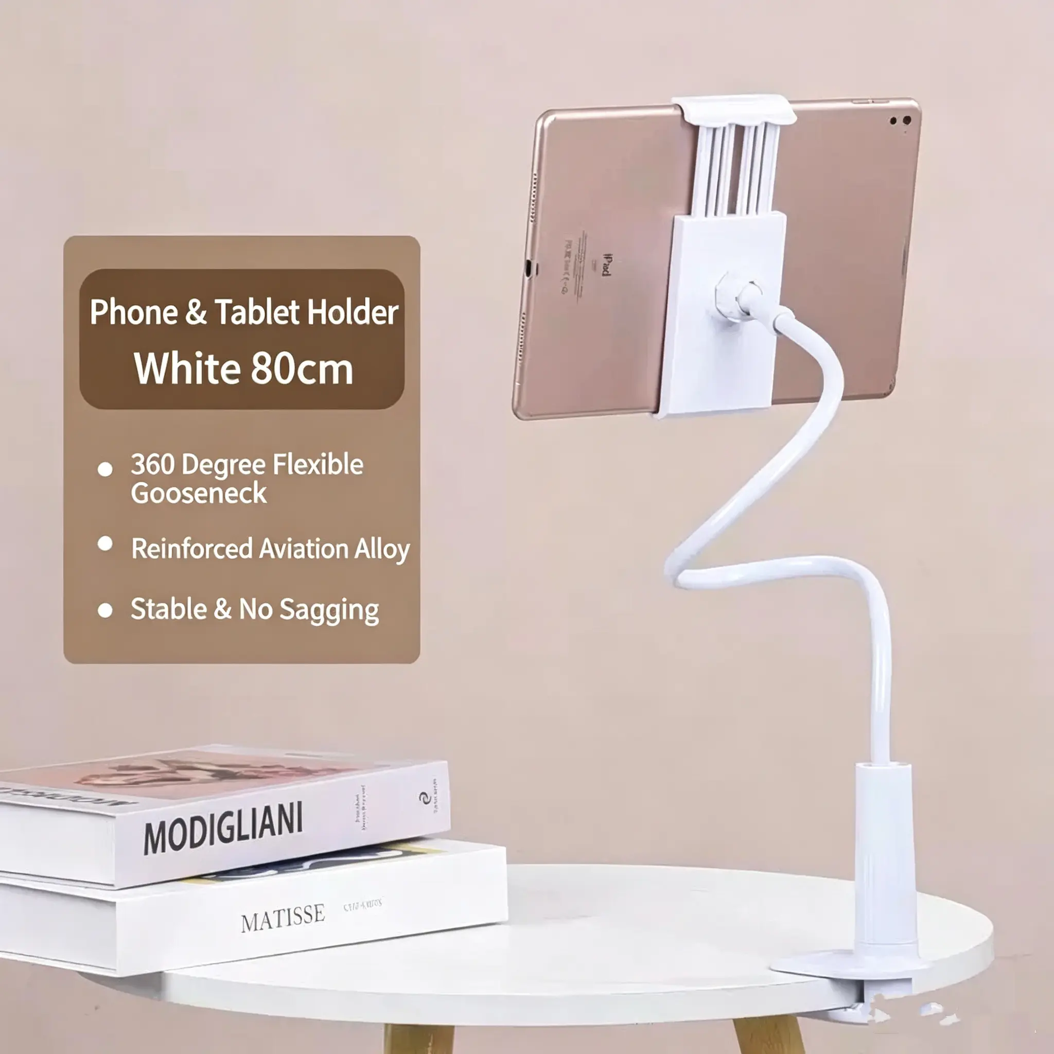 ABS Plastic Gooseneck Phone Stand - Silicone Flexible Spiral Base, Sturdy 360° Rotation Adjustable Long Arm Clamping Clip Hold, Mobile Accessory for Smartphones & Tablets, Home Users