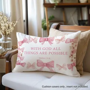 Bow Bible Text Pillow Cover, Single-Sided Print, Rectangular Home Decor Pillow Case for Living Room Bedroom, No Insert Included
