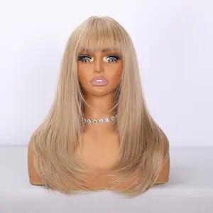 20" Warm Toned Blonde Synthetic Blend Wig with Layered Bangs