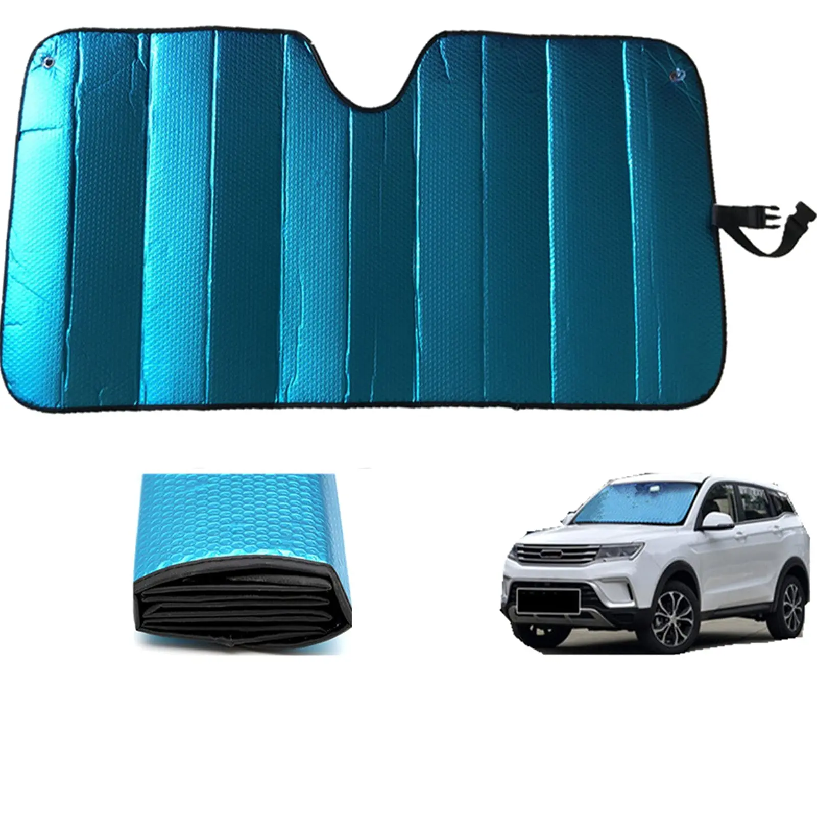 DIBMS Car Sun Shade, Sun Protector,Foldable Front Window Shade-Thicken 5-Layer Bubble for Auto Windshield UV Protection and Heat Reflector 58"x 27.5" (Blue)