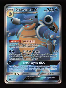Pokemon Tcg Authentic Raw Singles Blastoise GX SM189 Promo Card with Solid Shell Ability and Rocket Splash Attack