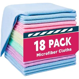 Microfiber Cleaning Cloths-18 Pack, Cleaning Rags, Microfiber Towels for Cars, Home 5 Colors Assorted (12x12 inches)