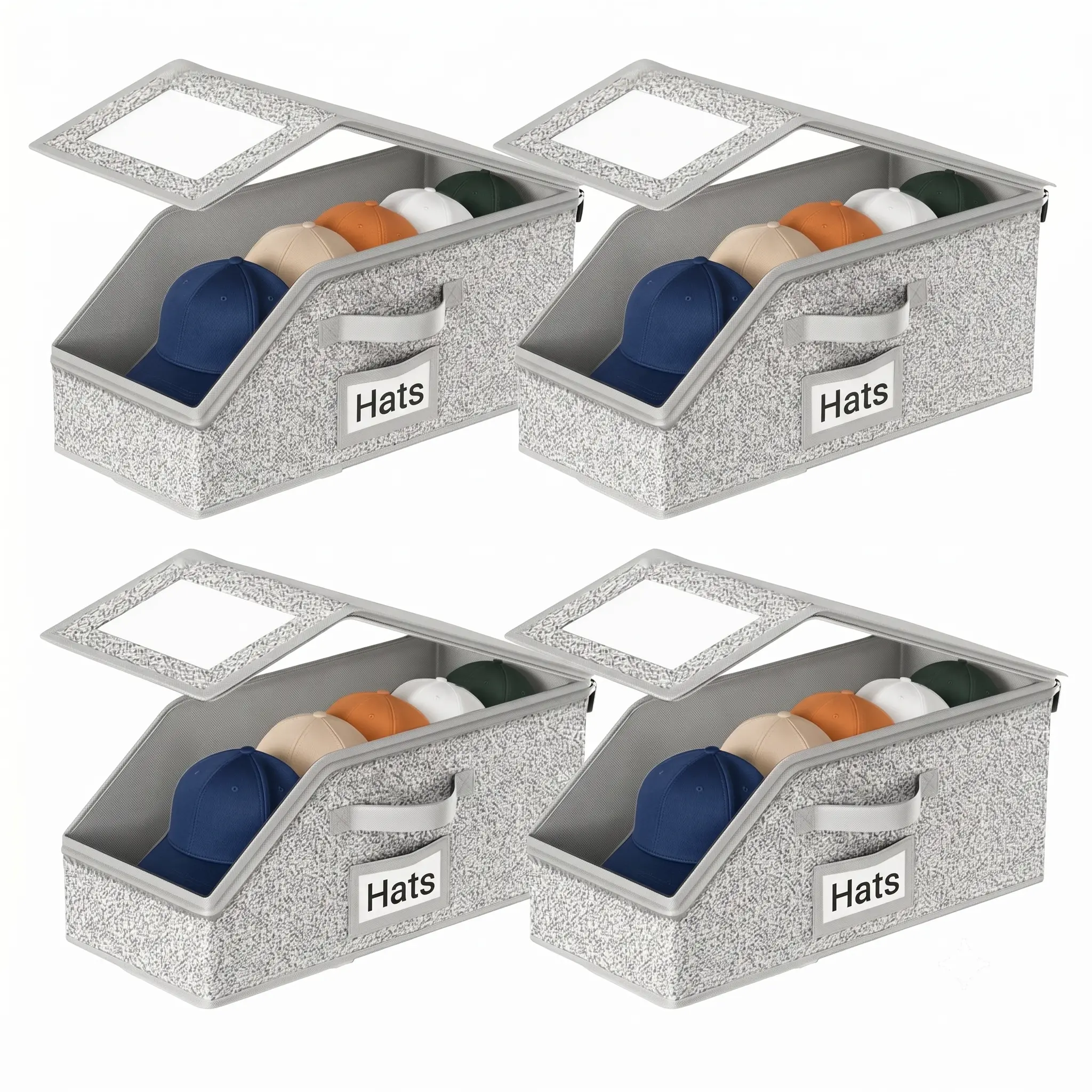 Stackable baseball cap storage box—durable cardboard construction with a capacity of 24–48 caps; features a clear viewing window and dust-proof design; suitable for men and women, and makes an ideal Father's Day gift.hat storage bin with lid organizer
