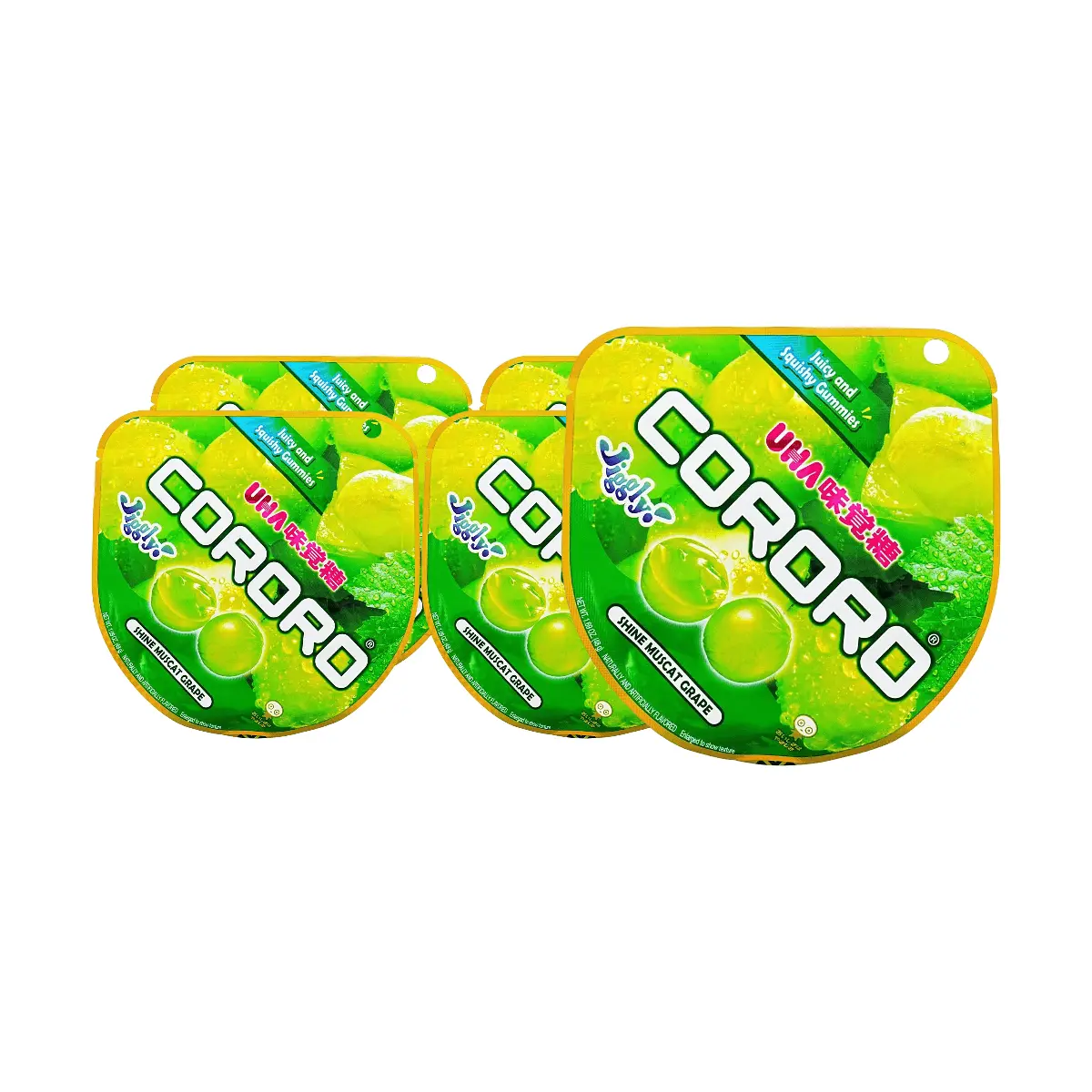 5 Pack UHA CORORO Japanese Shine Muscat Green Grape Gummy 1.69 oz Each - Juicy Fruit Candy