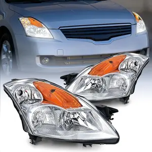 Nilight 2007 2008 2009 Nissan Altima Sedan 4Door Headlight Assembly Chrome Housing Amber Reflector Clear Lens