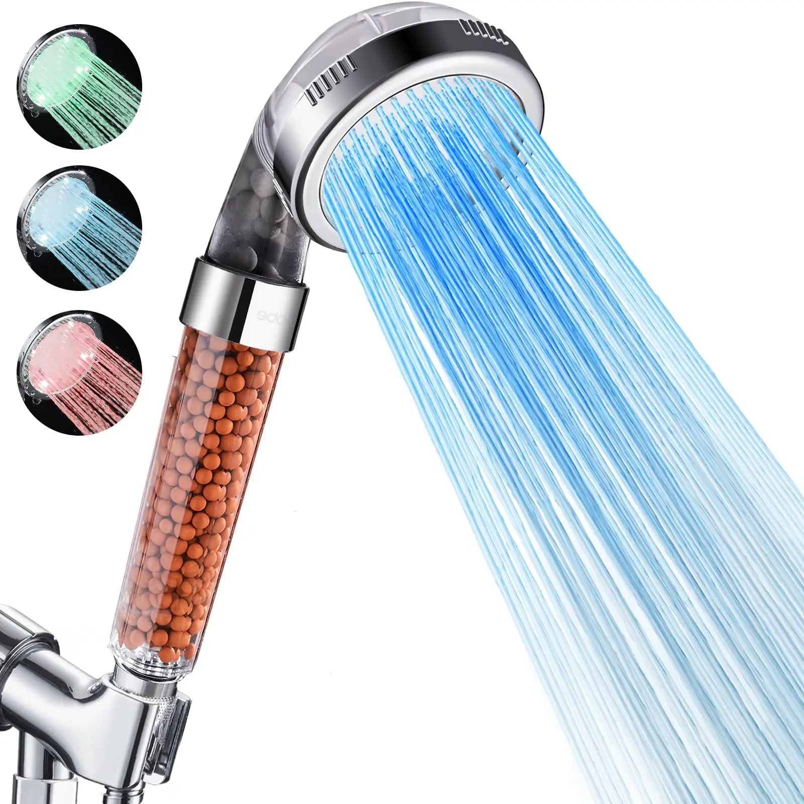 LED Handheld Shower Head - 3 Water Temperature-Controlled, Water-Saving Filtered, High Pressure, Pressure Boosted Multi-Function Shower Head, High Pressure Shower Head