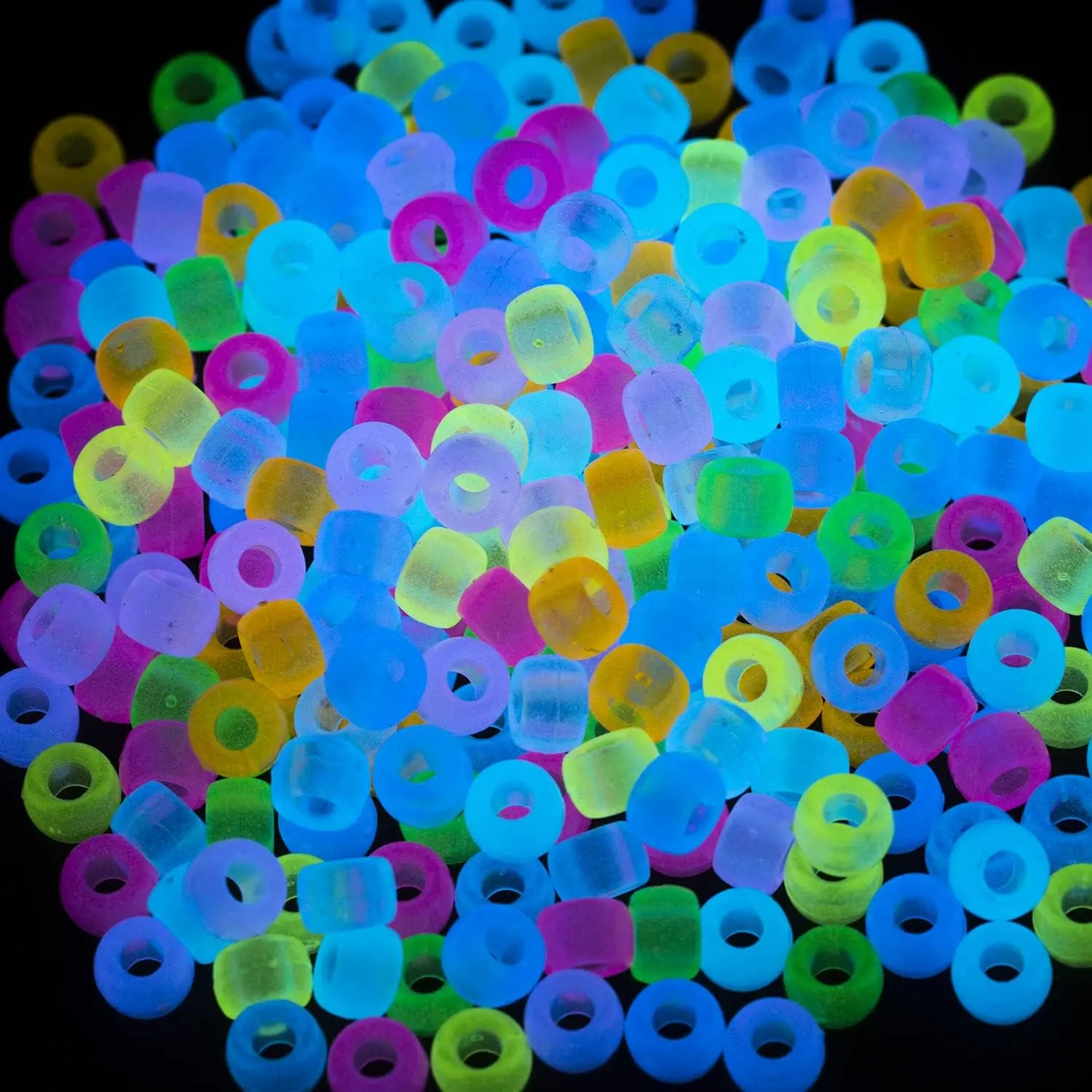 1000 count  9 Color Pony Beads 6x9mm Bulk Glow in The Dark for Necklace, Friendship Bracelet Making, Hair Braids Kandi