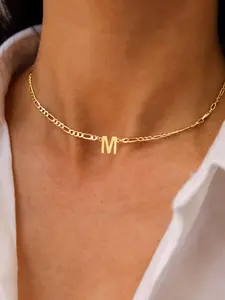 Stainless Steel Figaro Chain Necklace for Women, Alphabet Necklace, Simple Design Initial Pendant, Stylish Accessory for All Seasons
