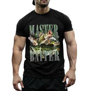 Funny Master Baiter Bass Fishing T-Shirt - Fisherman Dad Humor Tee for Papa - Casual Angler Gift for Fathers Day