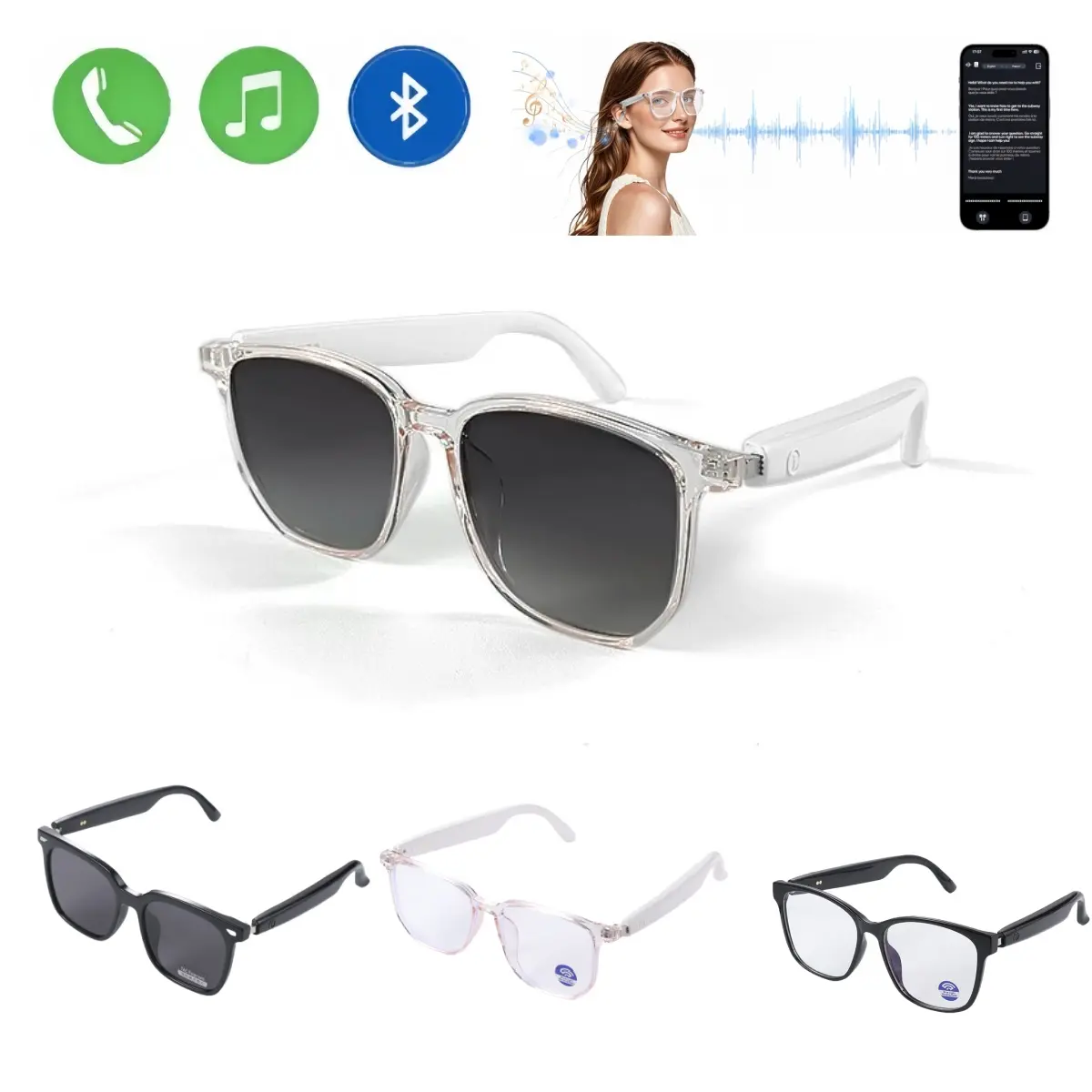 Unisex Adults' Durable Electronic Smart Music Wearable Tech Wireless Audio Sunglasses - Built-in Mic & Speakers, Waterproof Motorcycle Protective Gear for Summer Outdoor Use, Multifunctional Audio Glasses, Durable Electronic Glasses, Smart Music Glasses