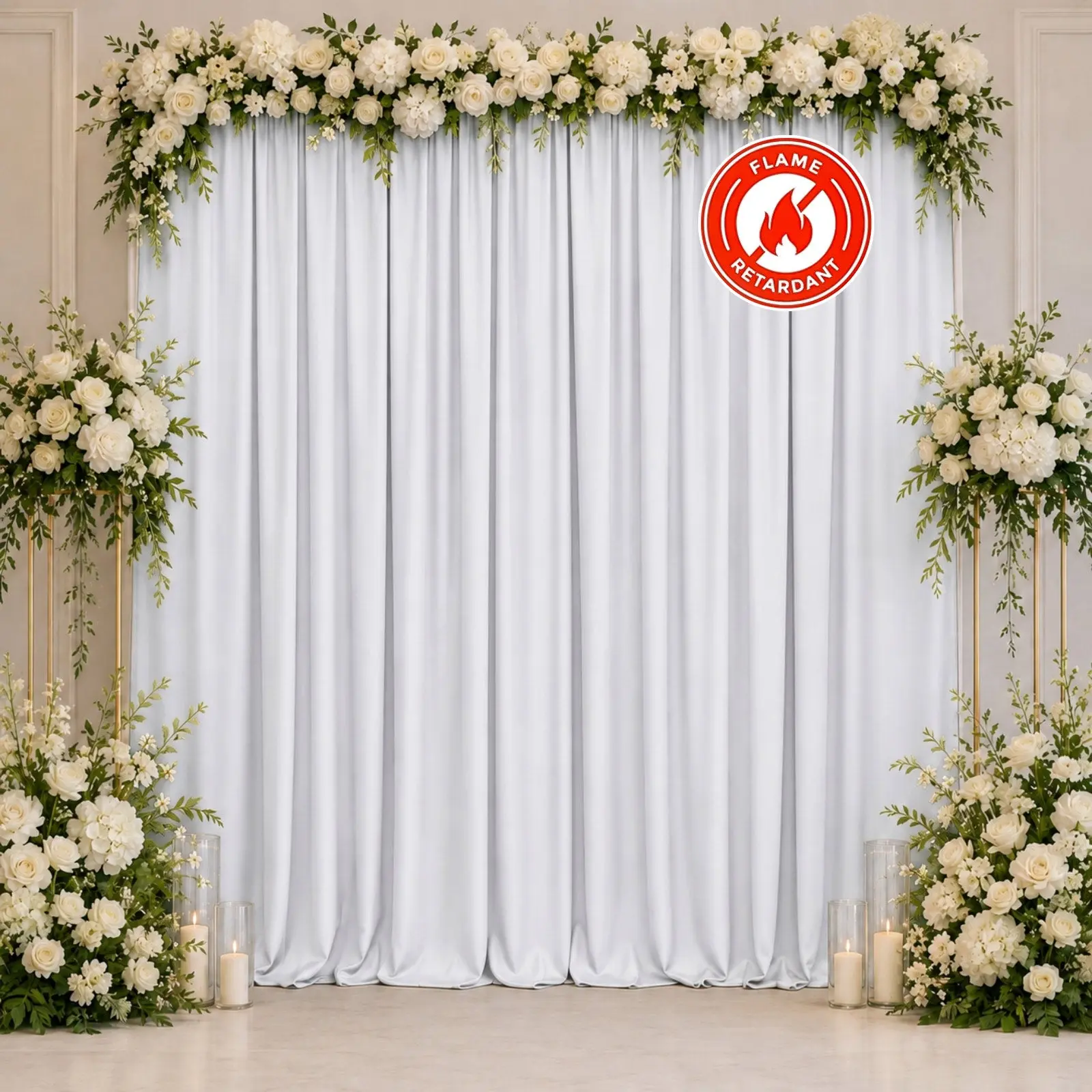 10ftx10ft White Scuba Polyester Event Backdrop Curtain, Durable Flame-Resistant Wrinkle-Free Photography Drape Panel with Rod Pocket, Machine Washable for Banners & Party/Home Supplies