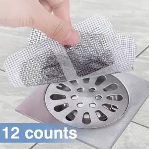12 Counts Shower Drain Hair Catcher, Hair Trap for Shower Drain Cover Disposable, Floor Drain Sticker Filter Covers to Catch Hair, Drain Screen for Tub, Sink, Bathroom, Kitchen