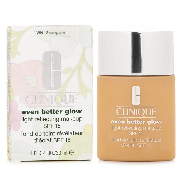 Clinique Even Better Glow Light Reflecting Hydrating Moisturizing Cosmetic Foundation SPF 15 - UV Protection, Radiance-Boosting - # WN 12 Meringue, 30ml/1oz, Flawless