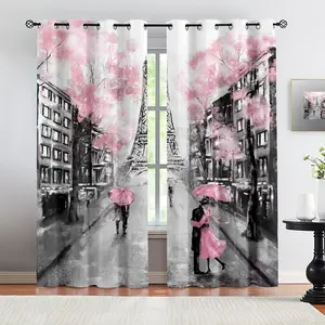 2-Piece Set Of Paris Tower Patterned Curtains, Suitable For Home Decoration, Perfect For Living Room And Bedroom Decoration, Home Textile