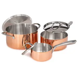 BergHOFF Vintage 6pc Tri-Ply Copper Cookware Set with Lids