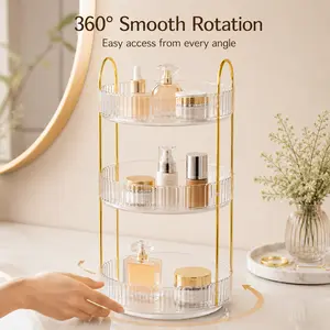 UFORU 360° rotating cosmetic organizer, large capacity transparent acrylic for storing cosmetics and skincare products, multi-layer rotating perfume organizer with lipstick holder, suitable for bathroom vanity, a great birthday gift for your girlfriend.