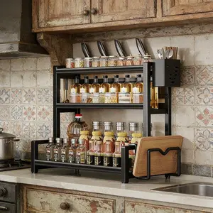 50CM 3 L Large size Kitchen Storage Rack Spice Racks Seasoning Shelf Condiments Knife Cutting Board Holder Drain Stand Storage Accessories