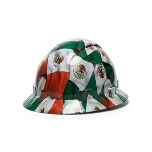 Full Brim Sturdy Construction Hat with Mexico Flag Design and Chin Strap, for Construction Workers, Offering Protection and Shade