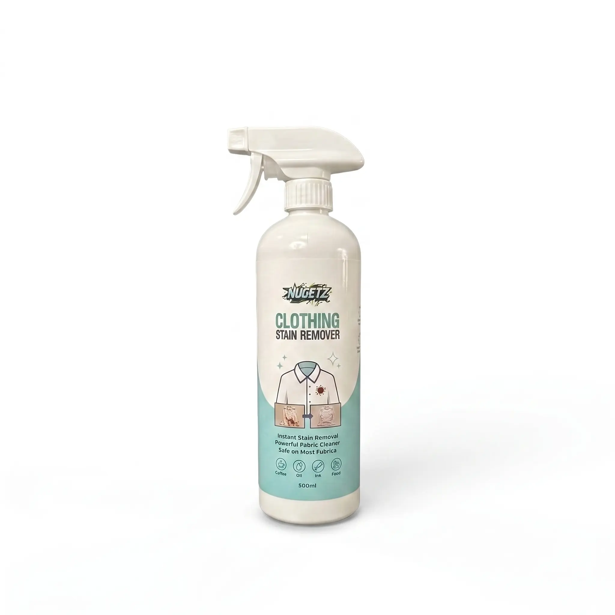 NUGETZZ Clothing Stain Remover Spray 500ml – Fast Fabric Spot Cleaner for Coffee, Oil, Food & Ink Stains