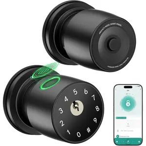 Fingerprint Door Knob for Bedroom - 291Y 4-in-1 Keyless Bedroom Door Knob  Lock with App, -tap  Mode Setup, Auto-Lock Easy to Install - Matte Black