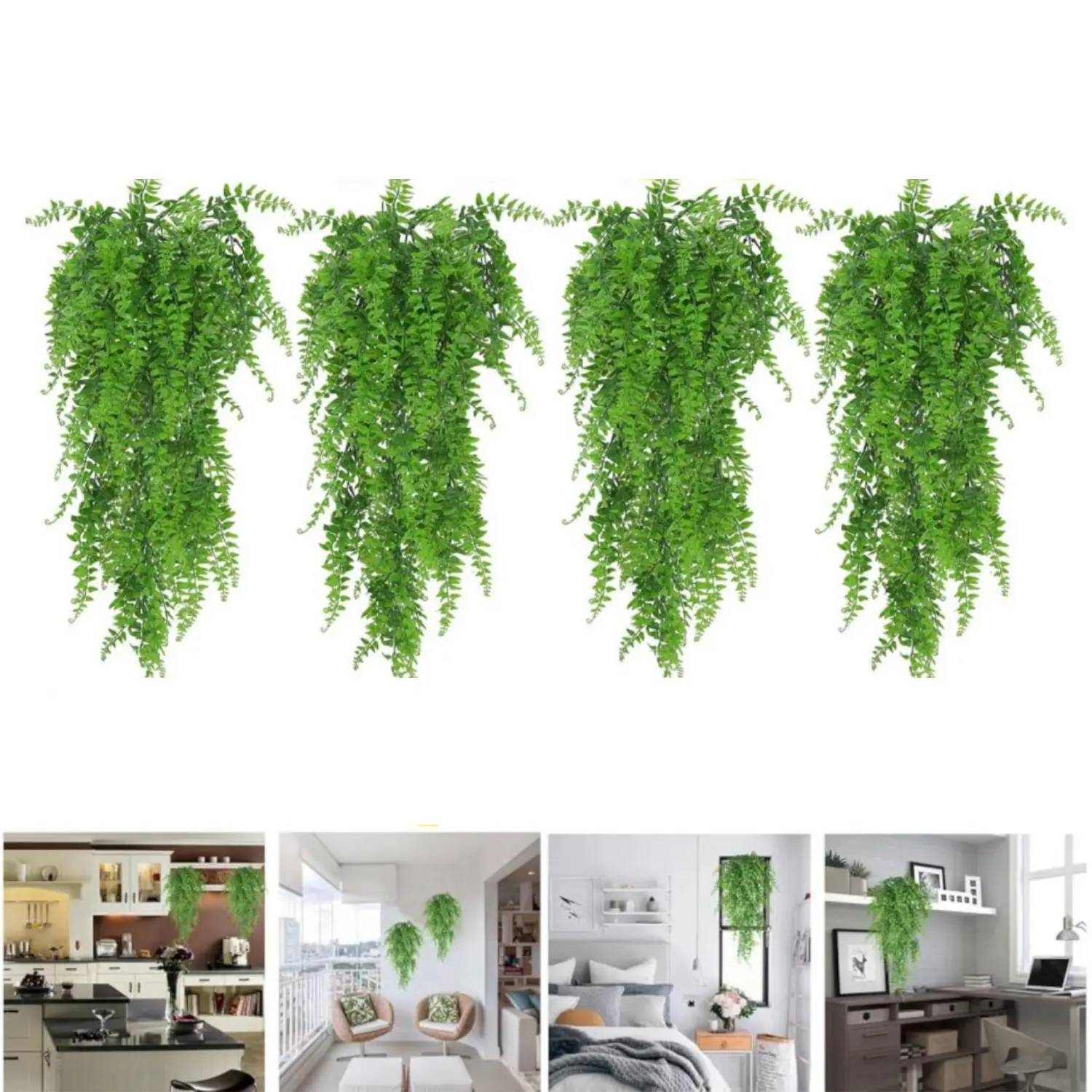 4-Pack 35in Lightweight Artificial Hanging Vine Set - Fake Ivy Leaves Decor, Outdoor Artificial Plants for Indoor/Outdoor Garden, Plastic Wall Ornament for Home Improvement, Wedding Decor