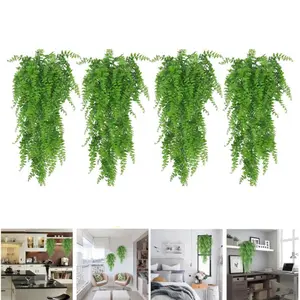 4Pcs 35in Artificial Hanging Plants Fern Vine - Fake Ivy Leaves Decoration for Indoors & Outdoors, Faux Foliage Greenery Decor for Living Room, Kitchen, Balcony, Garden, Bedroom, Farmhouse Aesthetic (Plastics) Wall Decorative plastic flower