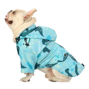 HDE Dinosaurs Dog Double Layer Zip Up Dog Raincoat With Hood dog raincoat
